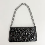 Chanel Camellia Patent Chain Pochette Shoulder Bag Clutch Black Silver Seal — view 3