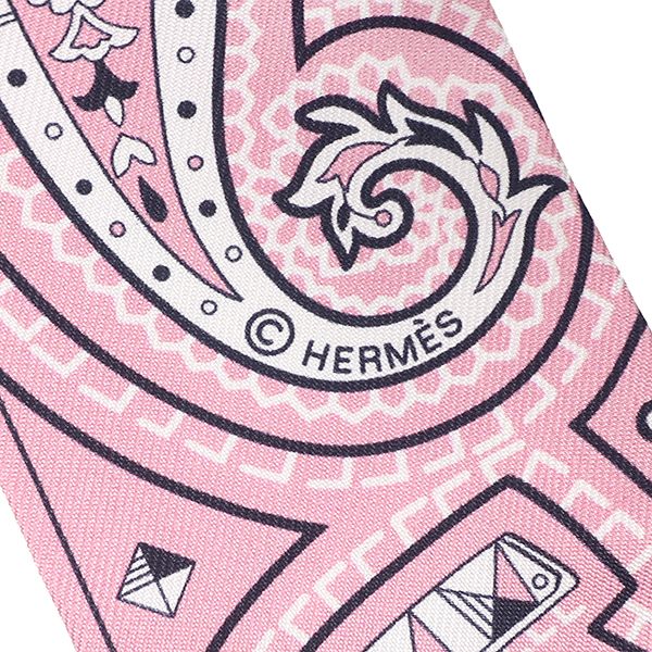 Hermes Scarf Twilly Silk Fuchsia Vieux White Cheval de Coeur — view 4