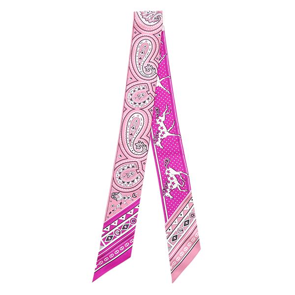 Hermes Scarf Twilly Silk Fuchsia Vieux White Cheval de Coeur — view 2