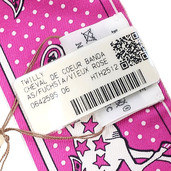 Hermes Scarf Twilly Silk Fuchsia Vieux White Cheval de Coeur — view 3