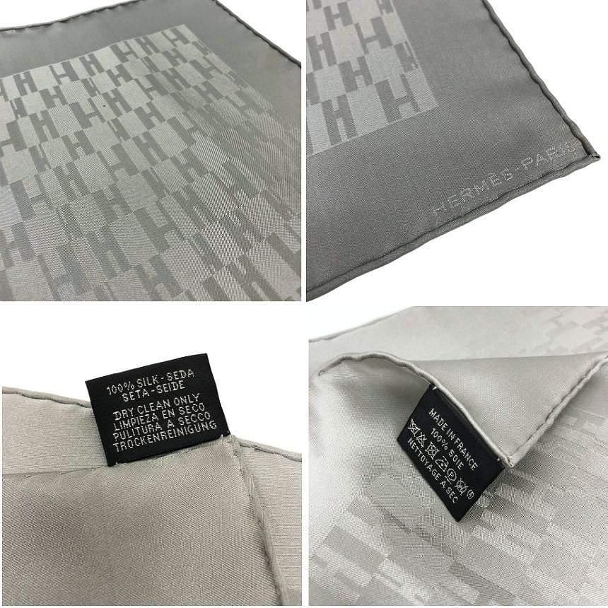 Hermes Pocket Square Grand H Scarf Pochette Pongee Faconnee H Gray Silk — view 3