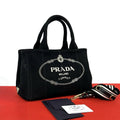 Prada Canapa Triangle Logo Canvas 2-Way Shoulder Bag Mini Tote Black