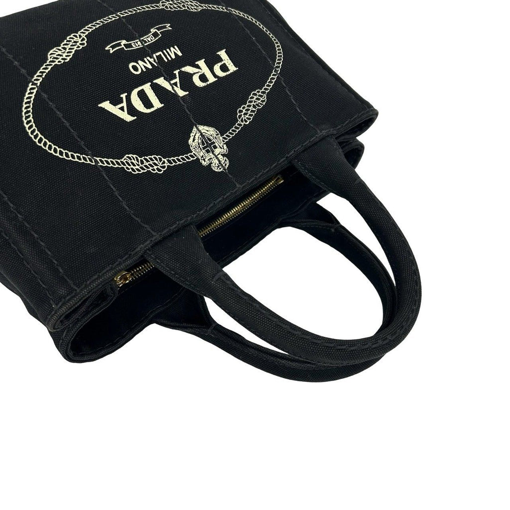 Prada Canapa Triangle Logo Canvas 2-Way Shoulder Bag Mini Tote Black — view 4