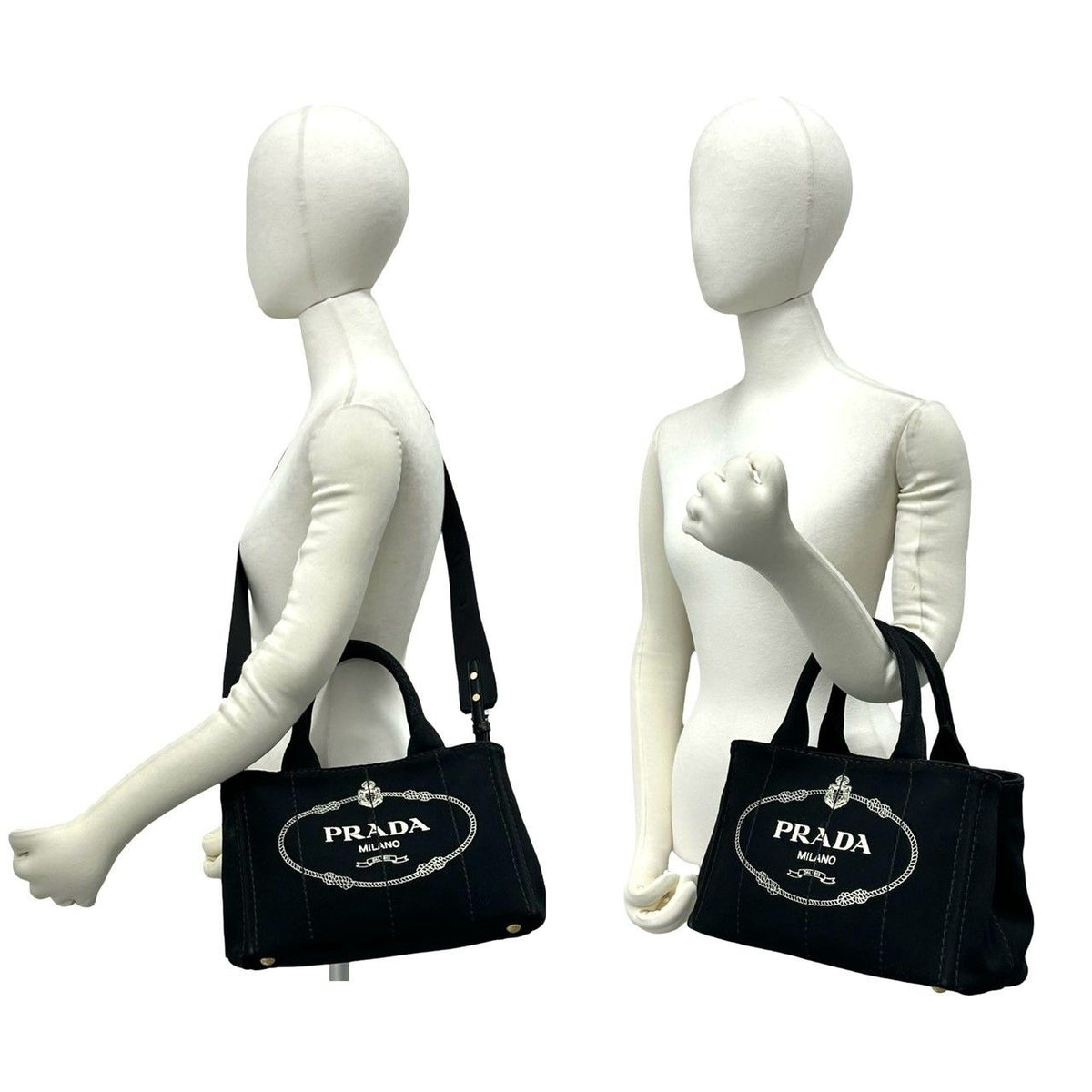 Prada Canapa Triangle Logo Canvas 2-Way Shoulder Bag Mini Tote Black — view 2