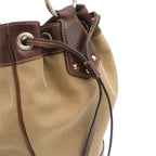Prada Logo Jacquard Shoulder Bag Drawstring Canvas Leather Khaki Beige Dark — view 5