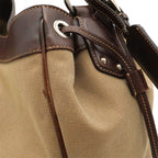 Prada Logo Jacquard Shoulder Bag Drawstring Canvas Leather Khaki Beige Dark — view 7