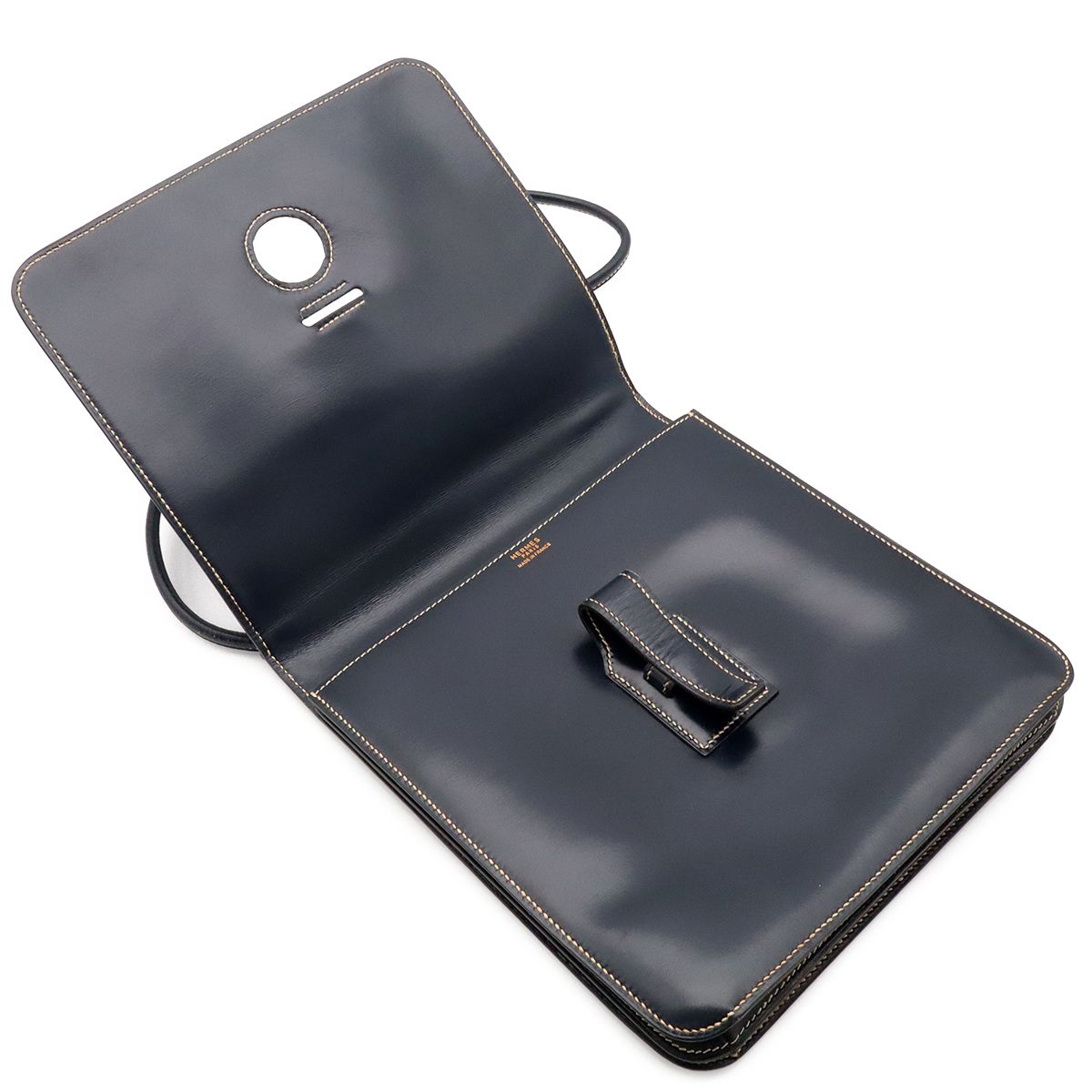 Hermes Shoulder Bag Pochette Crossbody Box Calf Leather Navy — view 6