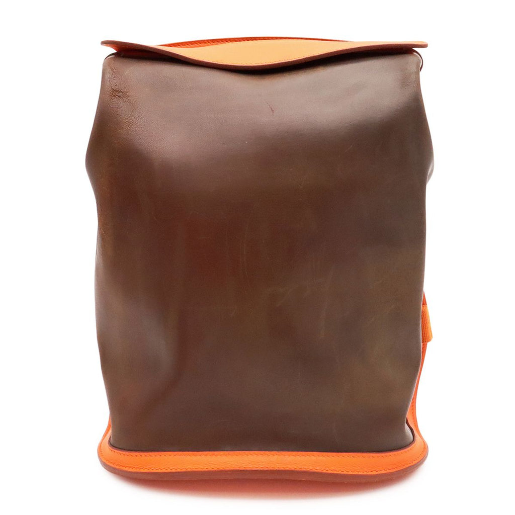Hermes Sherpa PM Backpack Amazonia Leather Orange Dark Brown