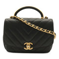 Chanel V-stitch CC Logo Top Handle 2-Way Chain Shoulder Bag Black Gold