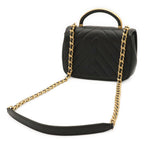 Chanel V-stitch CC Logo Top Handle 2-Way Chain Shoulder Bag Black Gold — view 2