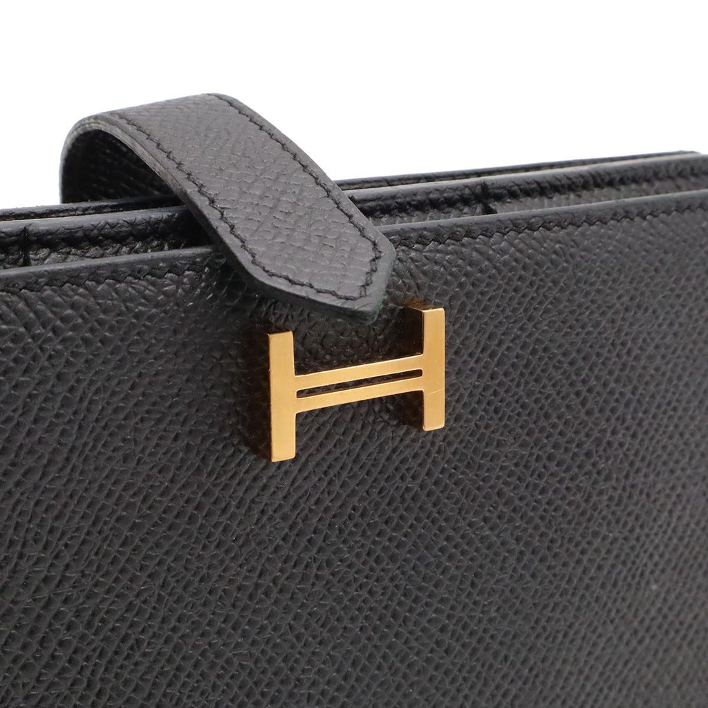 Hermes Bearn Soufflet Wallet Bifold Veau Epsom Black Gold — view 4