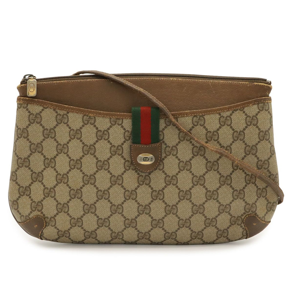 Gucci Vintage GG Plus Sherry Line Shoulder Bag Pochette 2-Way Clutch Beige