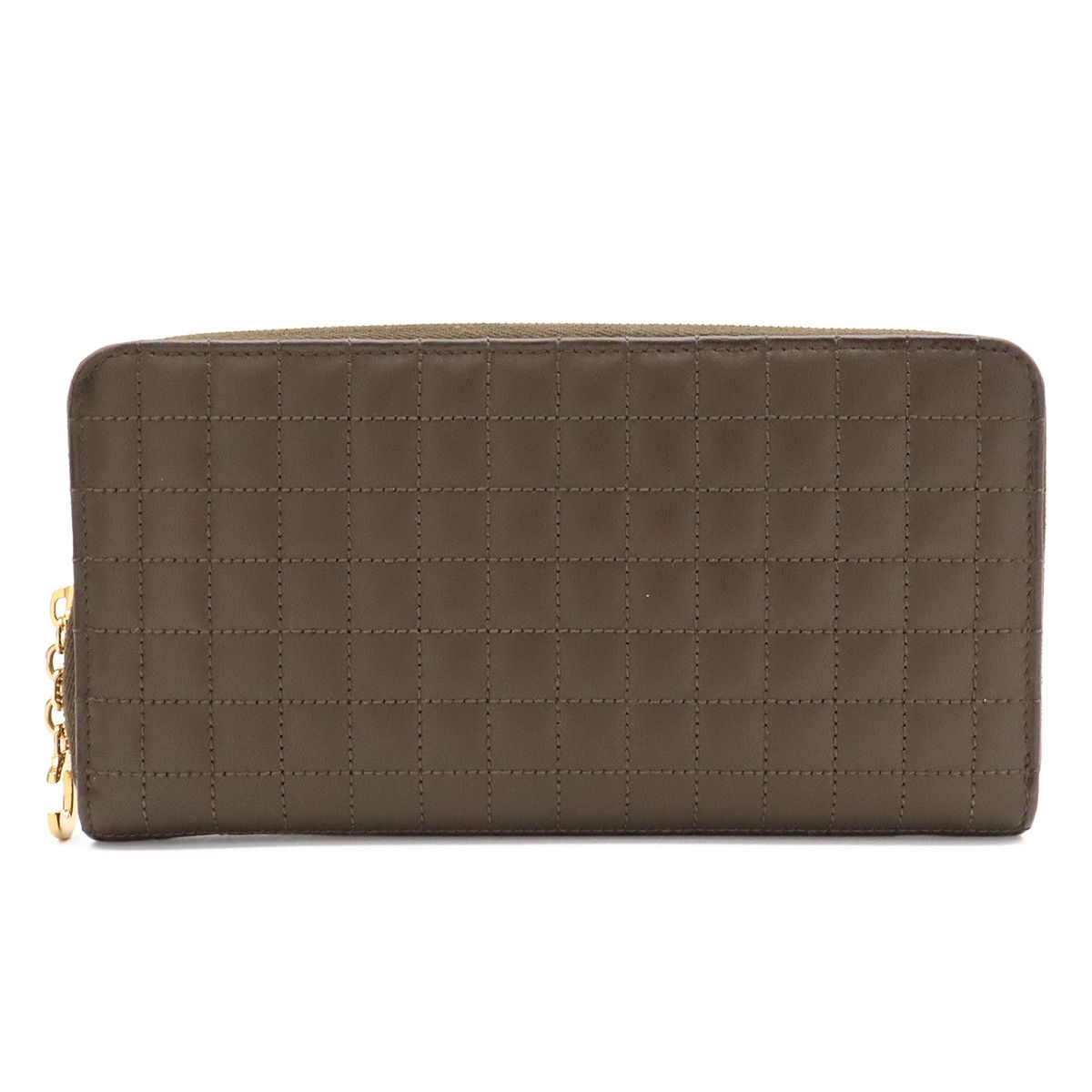 Celine C Charm Large Zip Wallet Zip Around Quilted Leather Dark Olive Gold