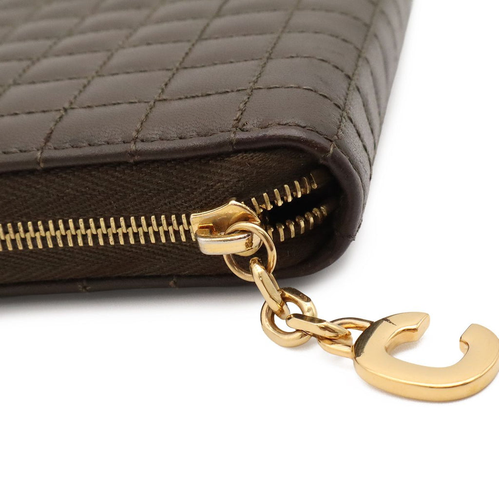 Celine C Charm Large Zip Wallet Zip Around Quilted Leather Dark Olive Gold — view 4