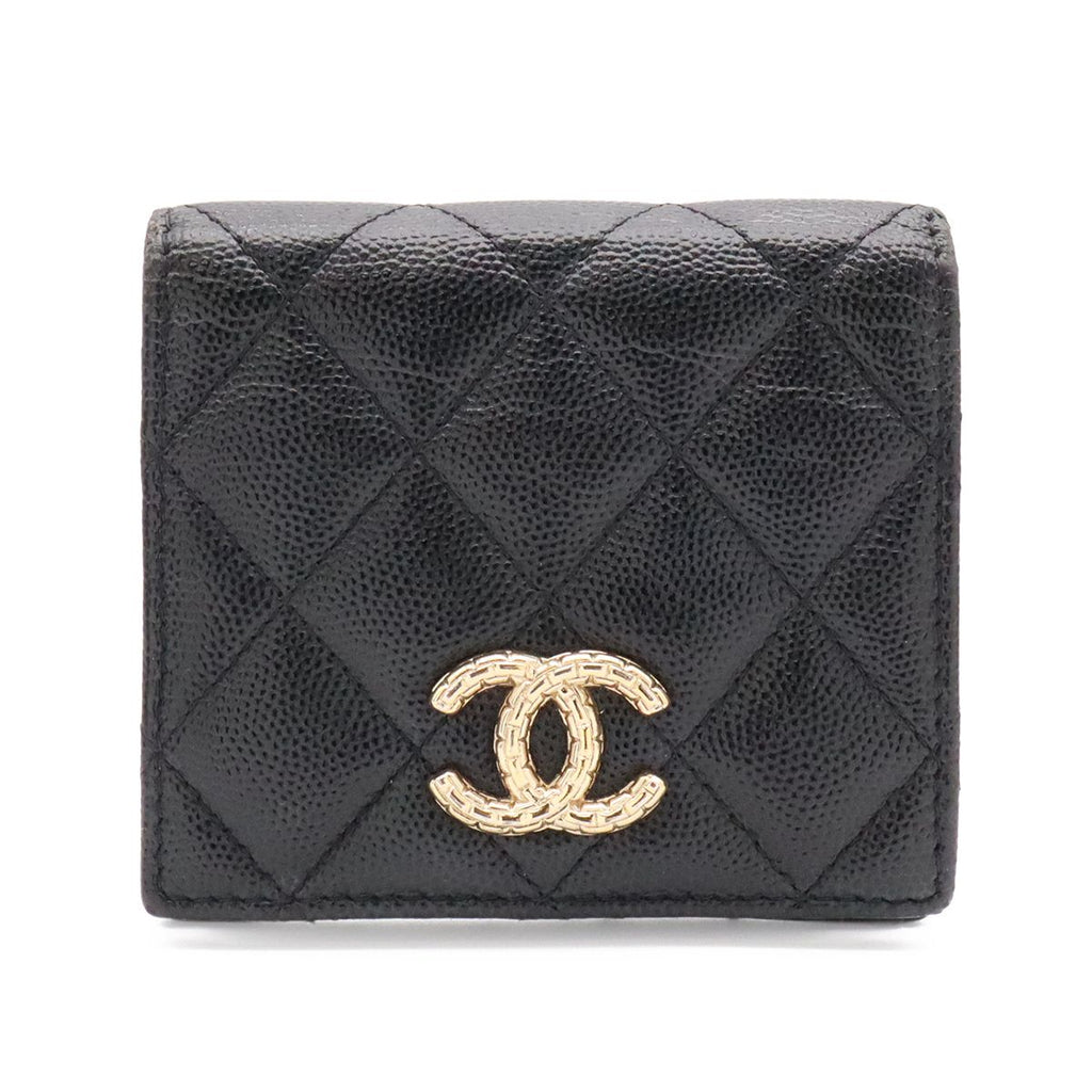 Chanel Metiers D'art Collection Quilted CC Logo Compact Wallet Bifold Caviar
