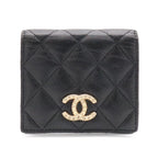 Chanel Metiers D'art Collection Quilted CC Logo Compact Wallet Bifold Caviar