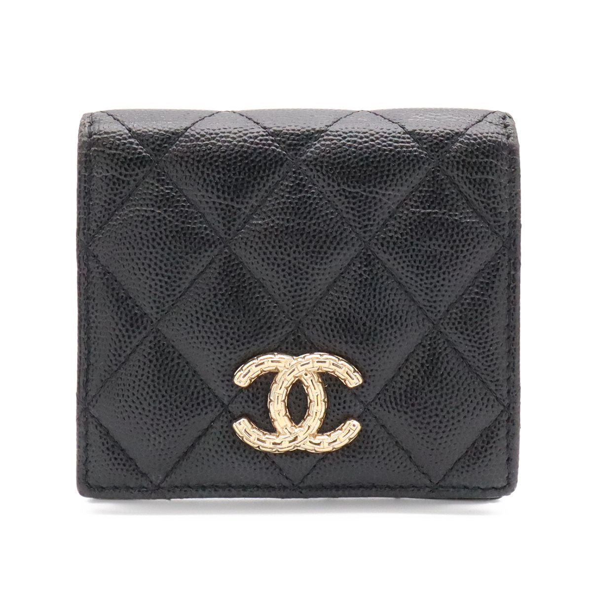 Chanel Metiers D'art Collection Quilted CC Logo Compact Wallet Bifold Caviar