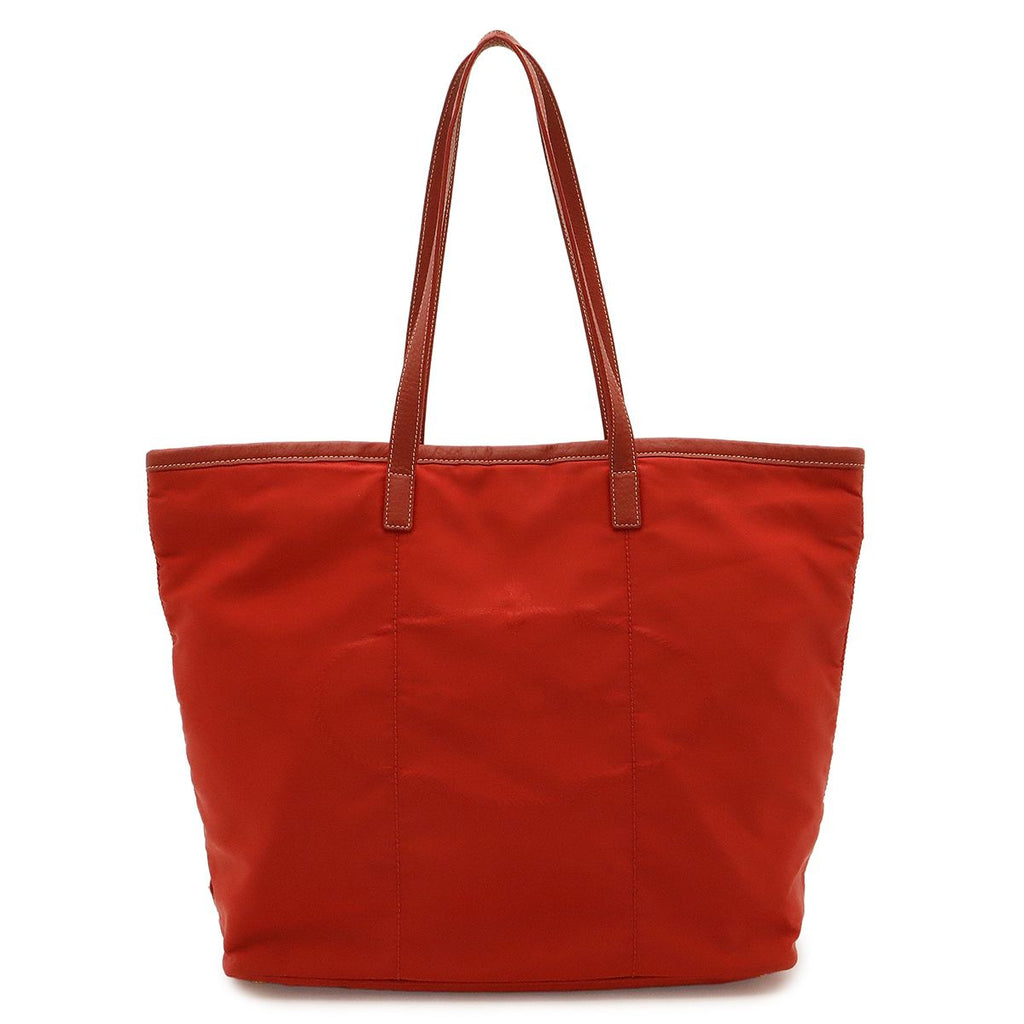 Prada Logo Tote Shoulder Bag Nylon Leather Red Gold