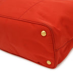 Prada Logo Tote Shoulder Bag Nylon Leather Red Gold — view 3