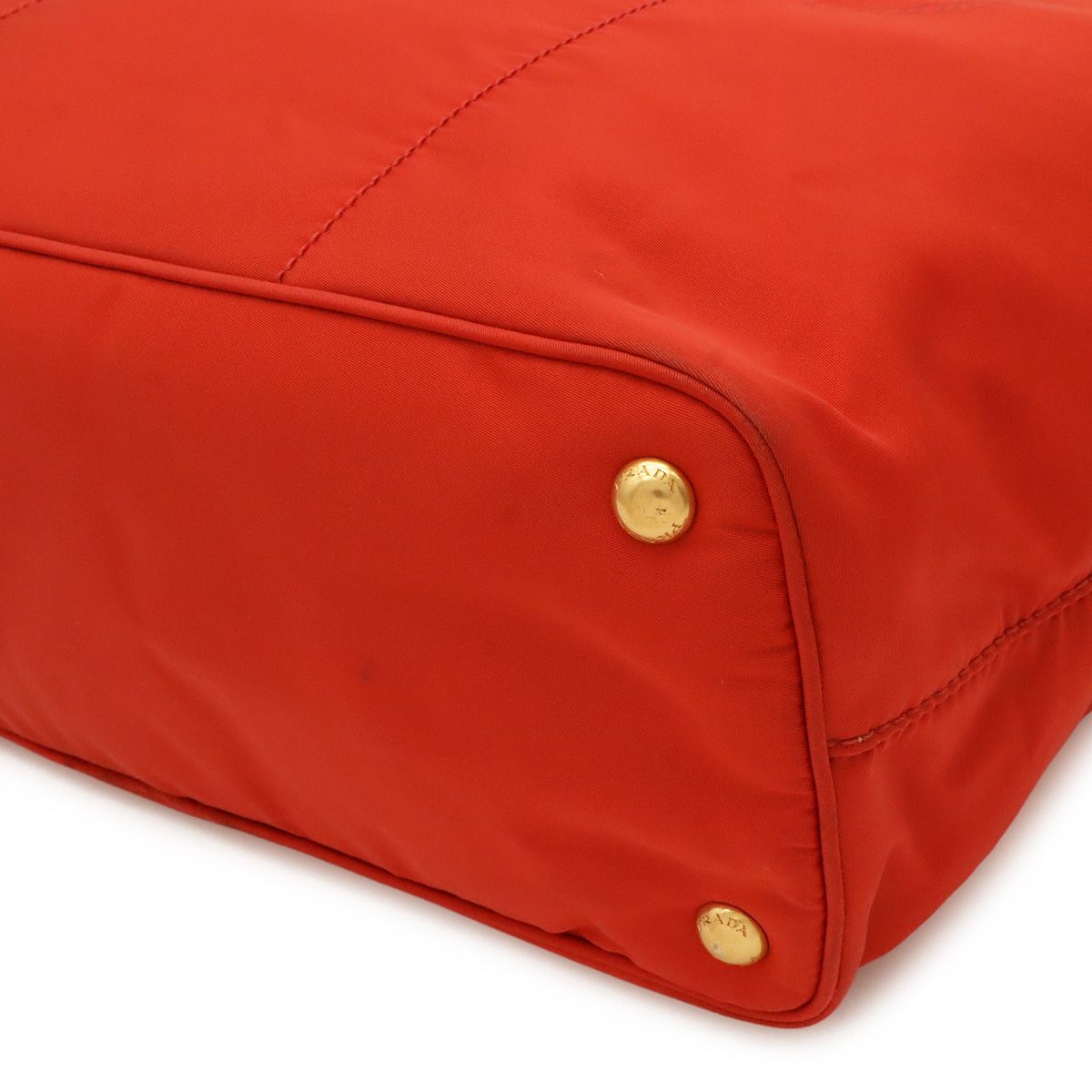 Prada Logo Tote Shoulder Bag Nylon Leather Red Gold — view 3