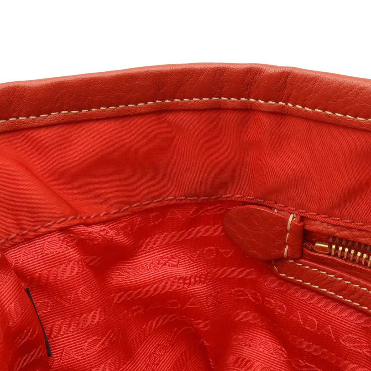Prada Logo Tote Shoulder Bag Nylon Leather Red Gold — view 6