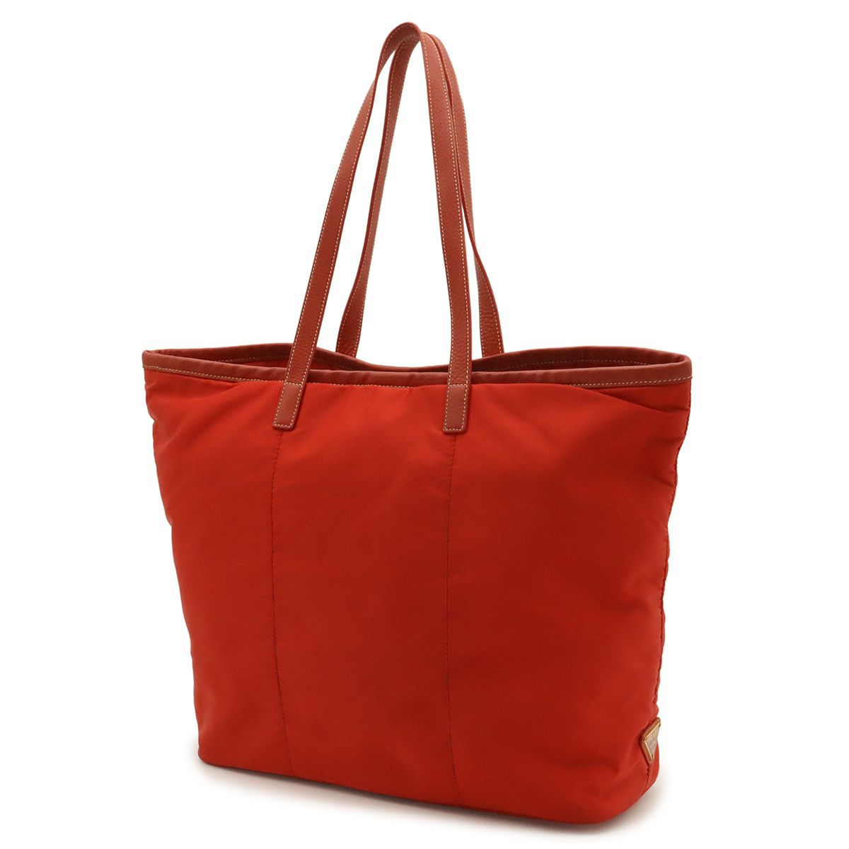 Prada Logo Tote Shoulder Bag Nylon Leather Red Gold — view 2