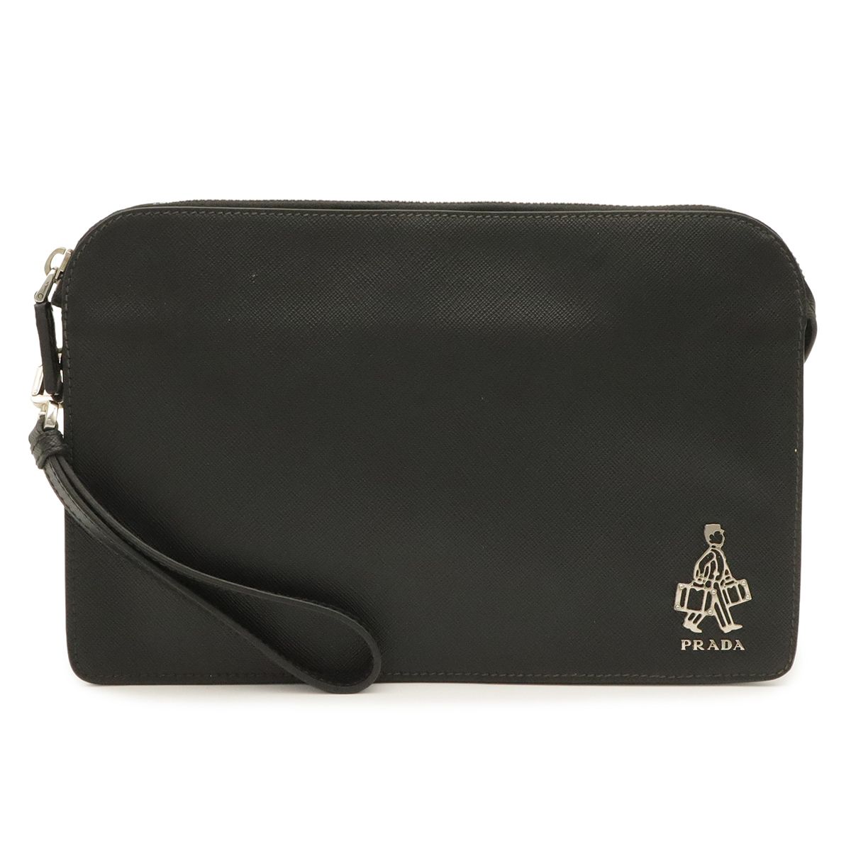Prada Porter Collaboration Saffiano Clutch Leather Nero Black Silver