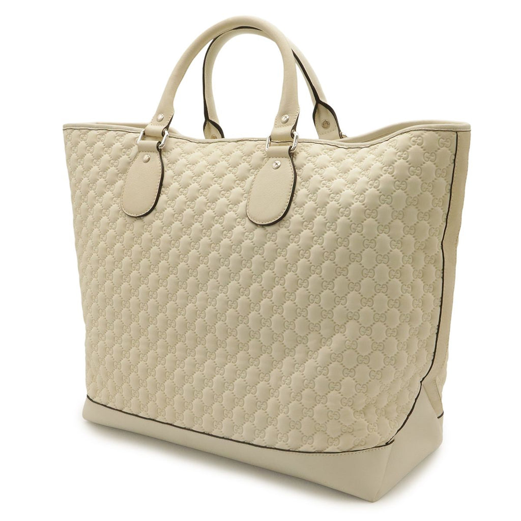 Gucci GG Logo Tote Large Boston Bag Purse Fabric Leather Ivory Cream — view 2