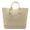 Gucci GG Logo Tote Large Boston Bag Purse Fabric Leather Ivory Cream