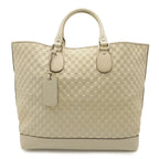 Gucci GG Logo Tote Large Boston Bag Purse Fabric Leather Ivory Cream