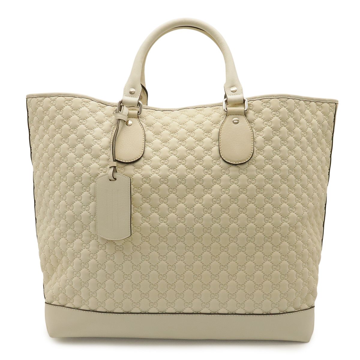 Gucci GG Logo Tote Large Boston Bag Purse Fabric Leather Ivory Cream