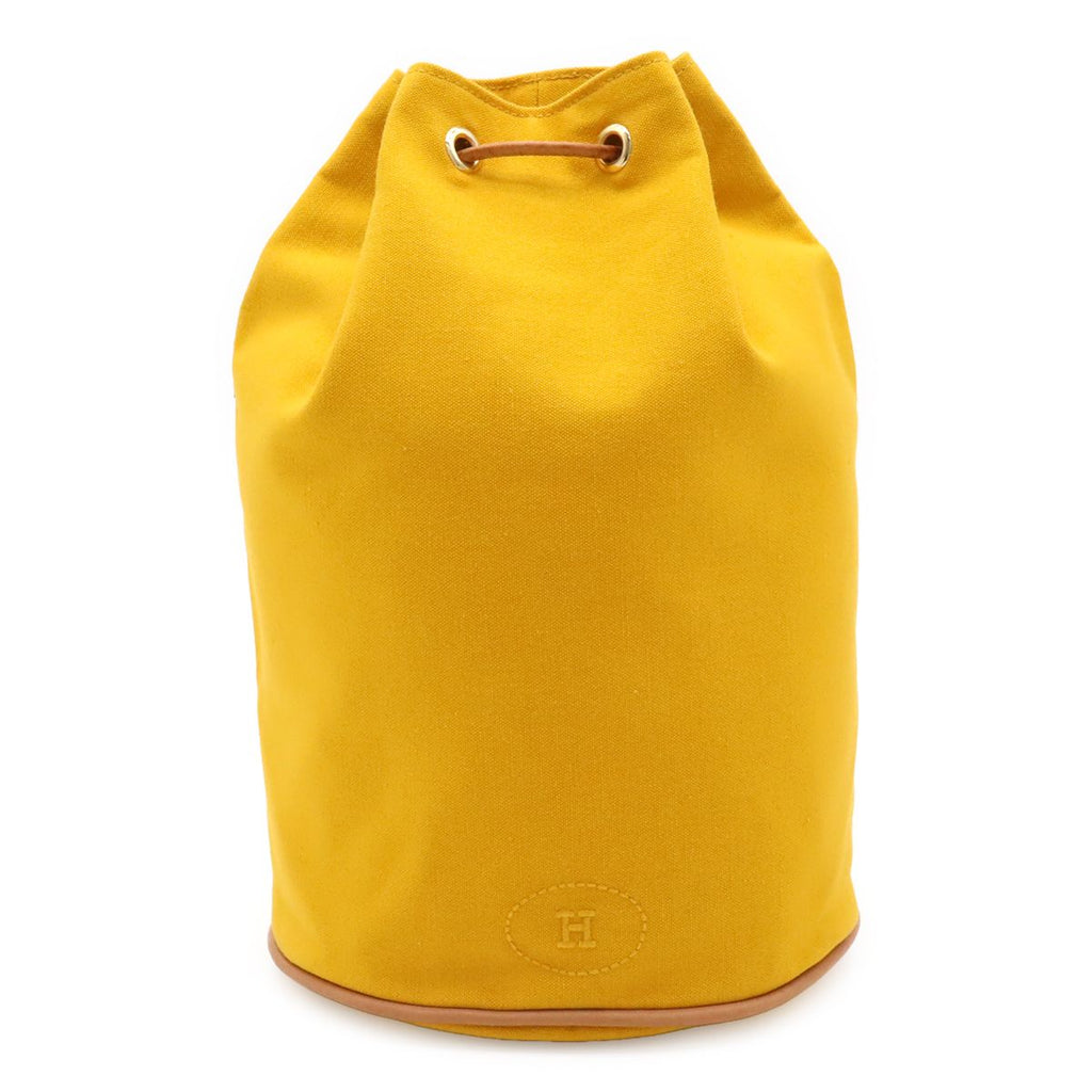 Hermes Polochon Mimile PM Shoulder Bag Drawstring Canvas Leather Yellow
