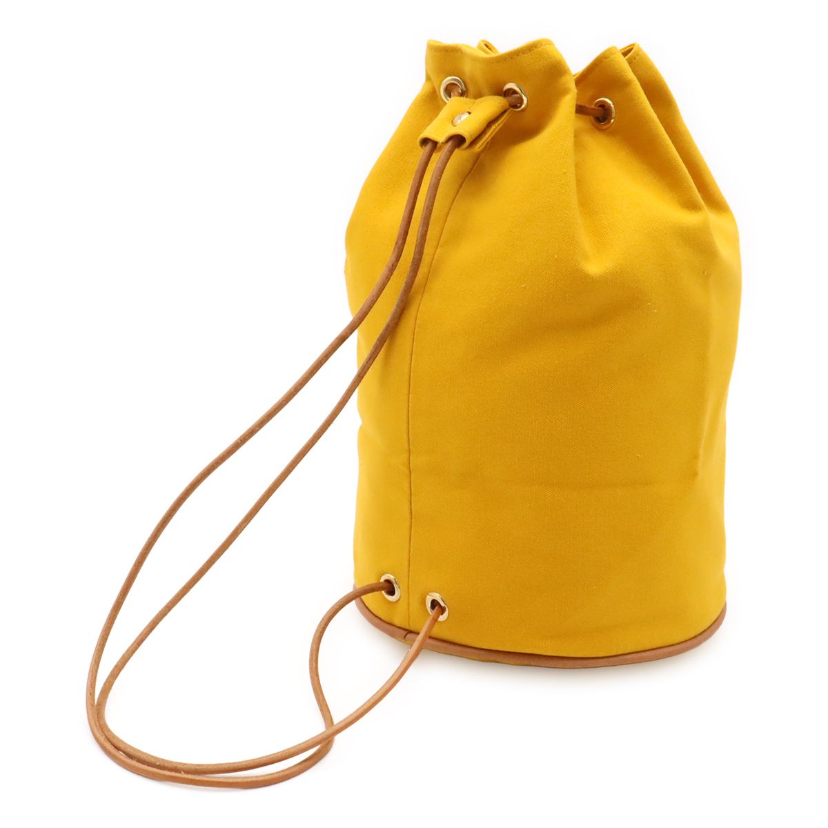 Hermes Polochon Mimile PM Shoulder Bag Drawstring Canvas Leather Yellow — view 2