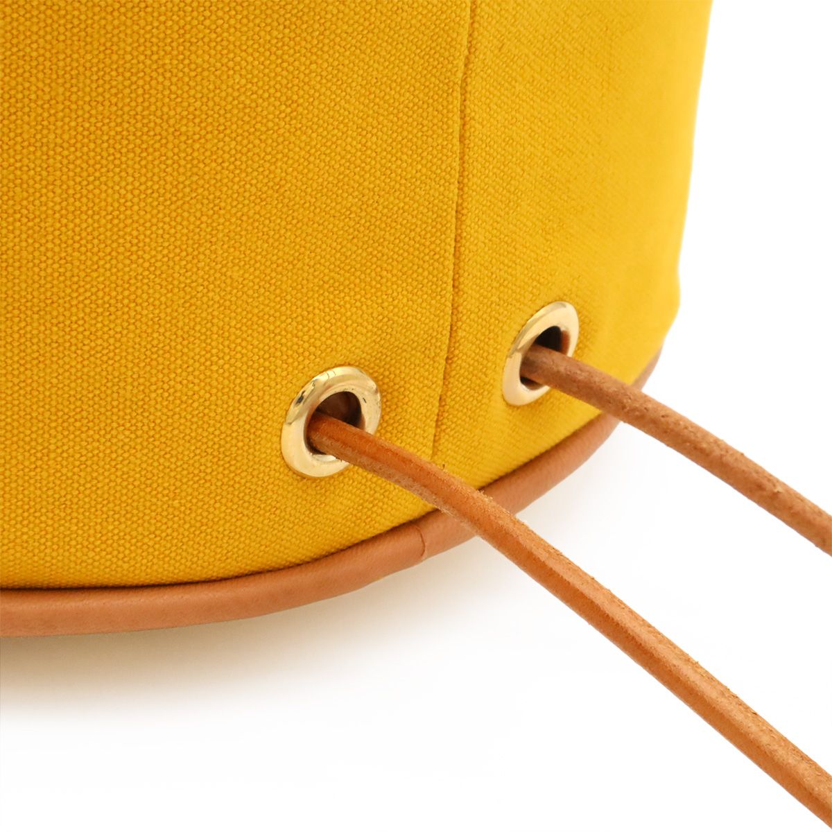 Hermes Polochon Mimile PM Shoulder Bag Drawstring Canvas Leather Yellow — view 6