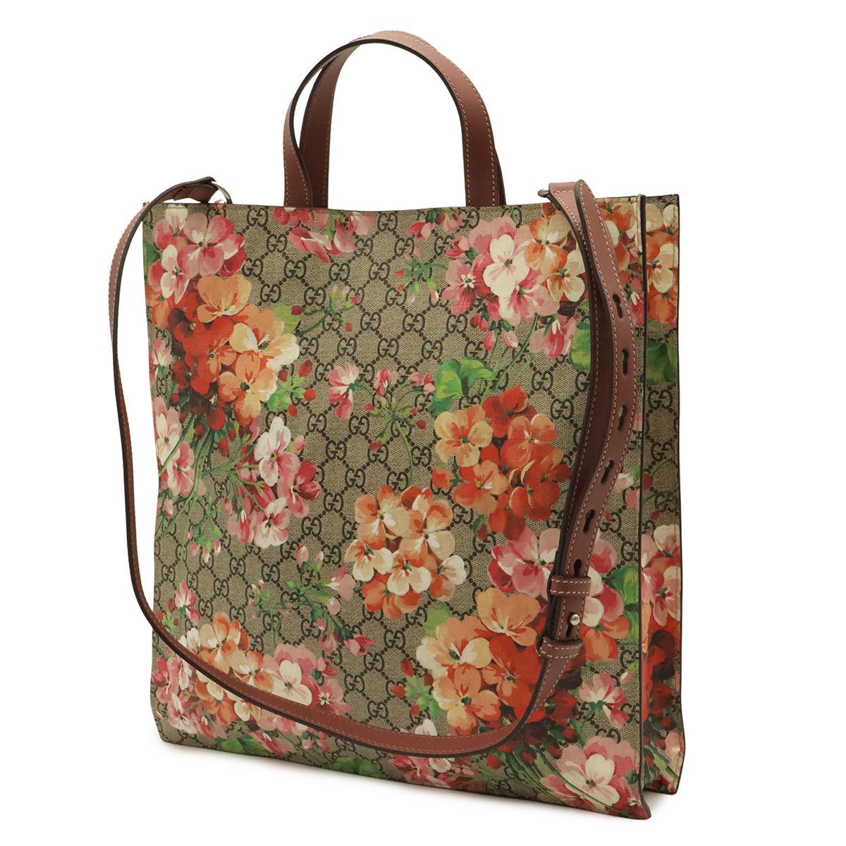 Gucci GG Blooms Supreme Flower Floral Tote 2-Way Shoulder Bag Leather Khaki — view 2