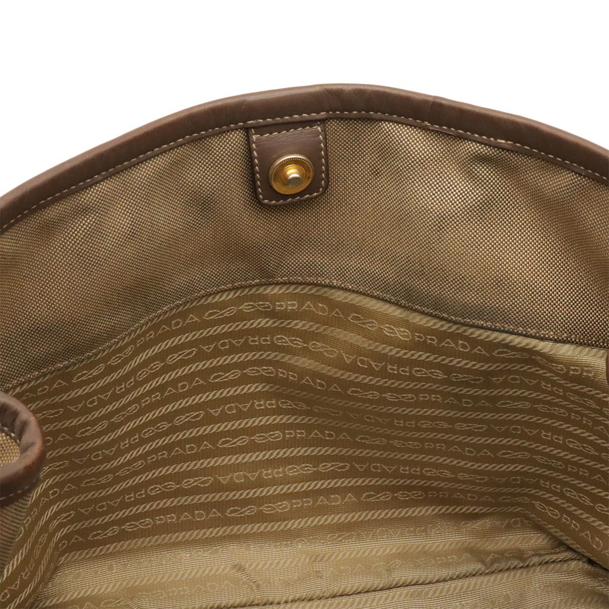 Prada Logo Jacquard Ribbon Tote 2-Way Shoulder Bag Canvas Khaki Beige Mocha — view 8