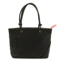 Chanel Cambon Line CC Logo Large Tote Shoulder Bag Soft Calfskin Black Pink