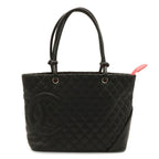 Chanel Cambon Line CC Logo Large Tote Shoulder Bag Soft Calfskin Black Pink