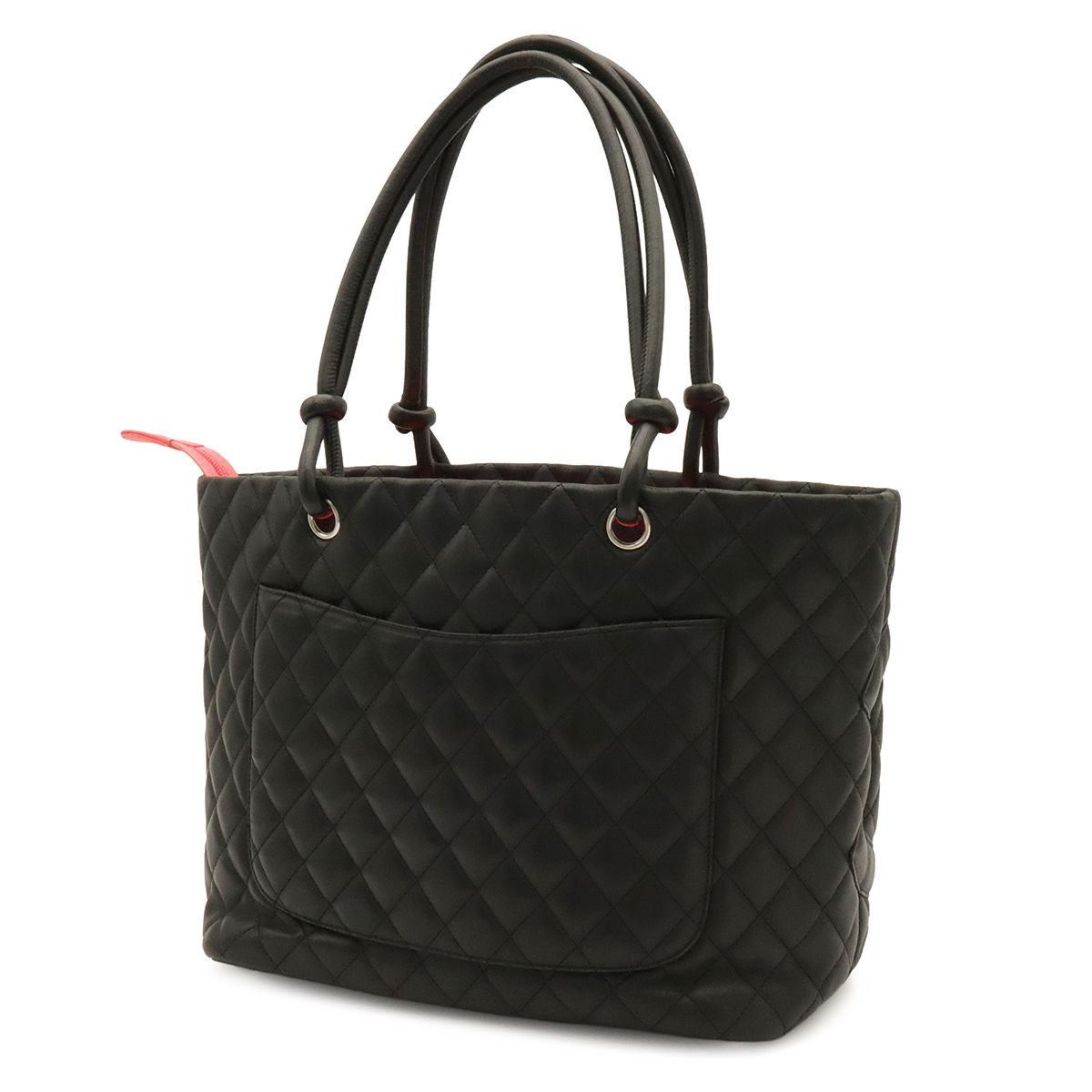 Chanel Cambon Line CC Logo Large Tote Shoulder Bag Soft Calfskin Black Pink — view 2
