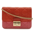 Dior Cannage Pochette Mini Shoulder Bag Chain Leather Red Gold