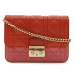 Dior Cannage Pochette Mini Shoulder Bag Chain Leather Red Gold