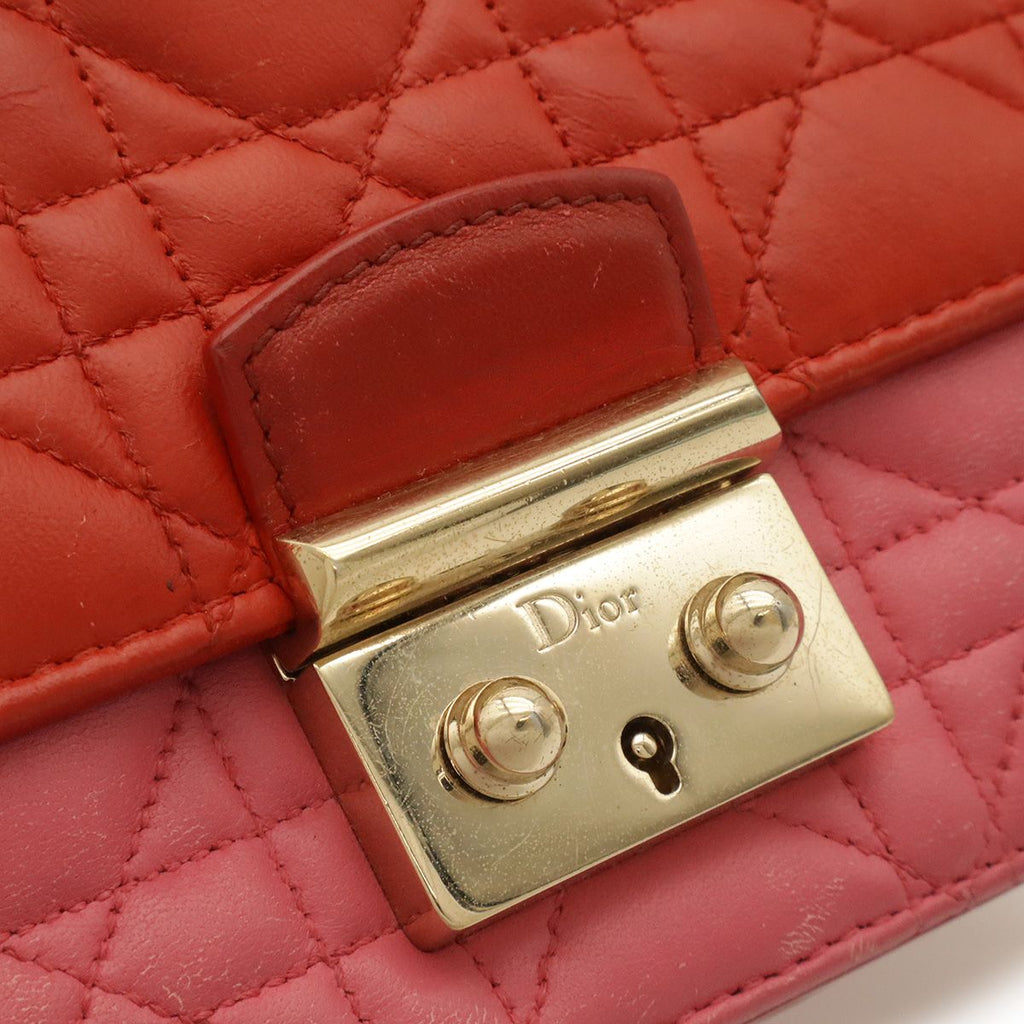 Dior Cannage Pochette Mini Shoulder Bag Chain Leather Red Gold — view 4