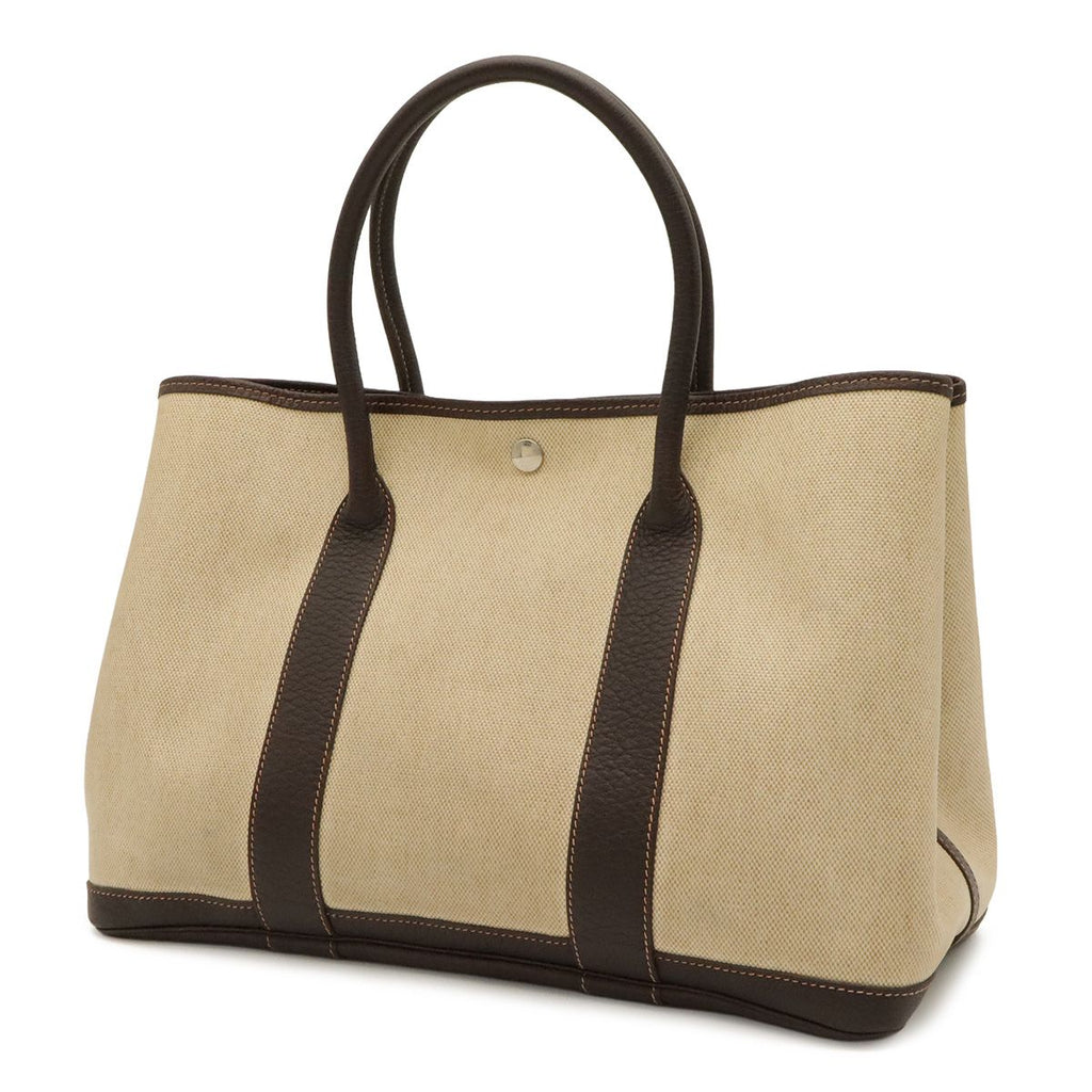 Hermes Garden Party PM Tote Shoulder Bag Toile H Leather Natural Dark Brown — view 2