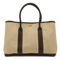 Hermes Garden Party PM Tote Shoulder Bag Toile H Leather Natural Dark Brown