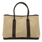 Hermes Garden Party PM Tote Shoulder Bag Toile H Leather Natural Dark Brown