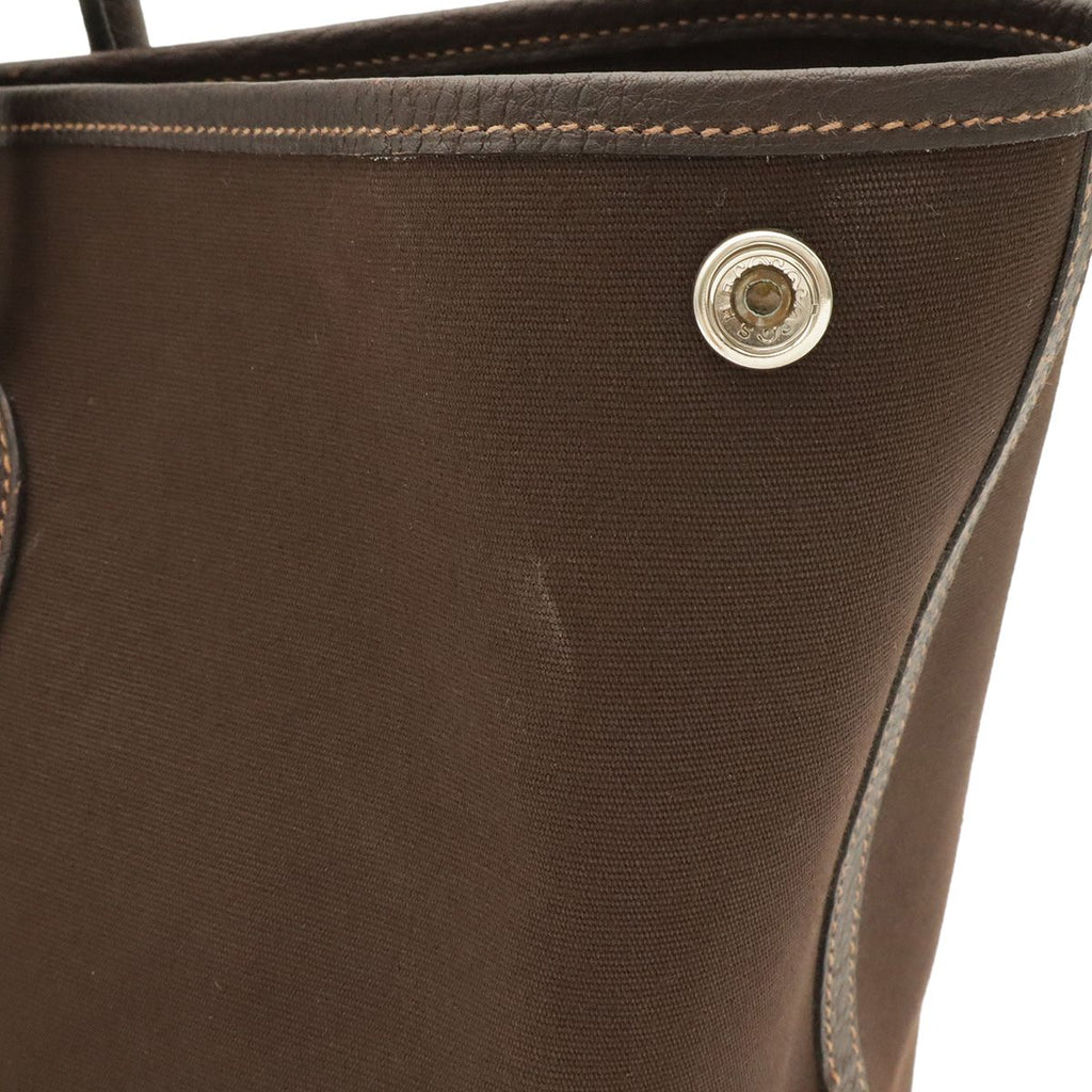 Hermes Garden Party PM Tote Shoulder Bag Toile Officier Leather Dark Brown — view 4