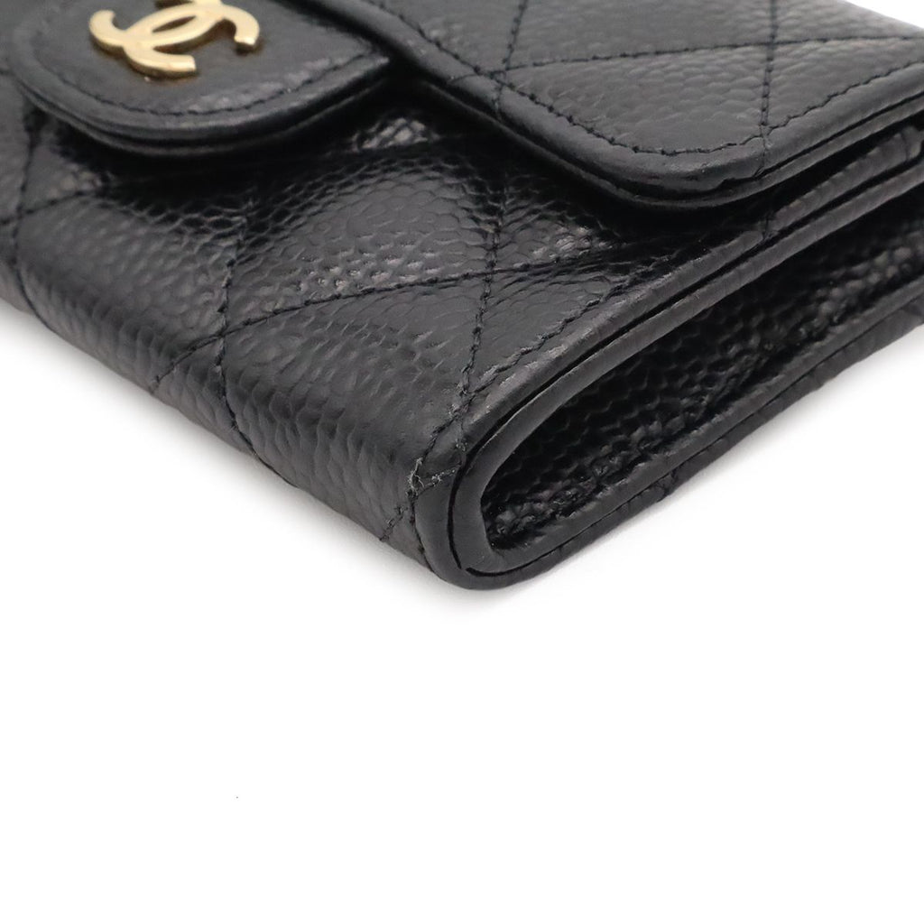 Chanel Quilted Classic Flap Card Case CC Logo Business Caviar Leather Black Gold — view 3