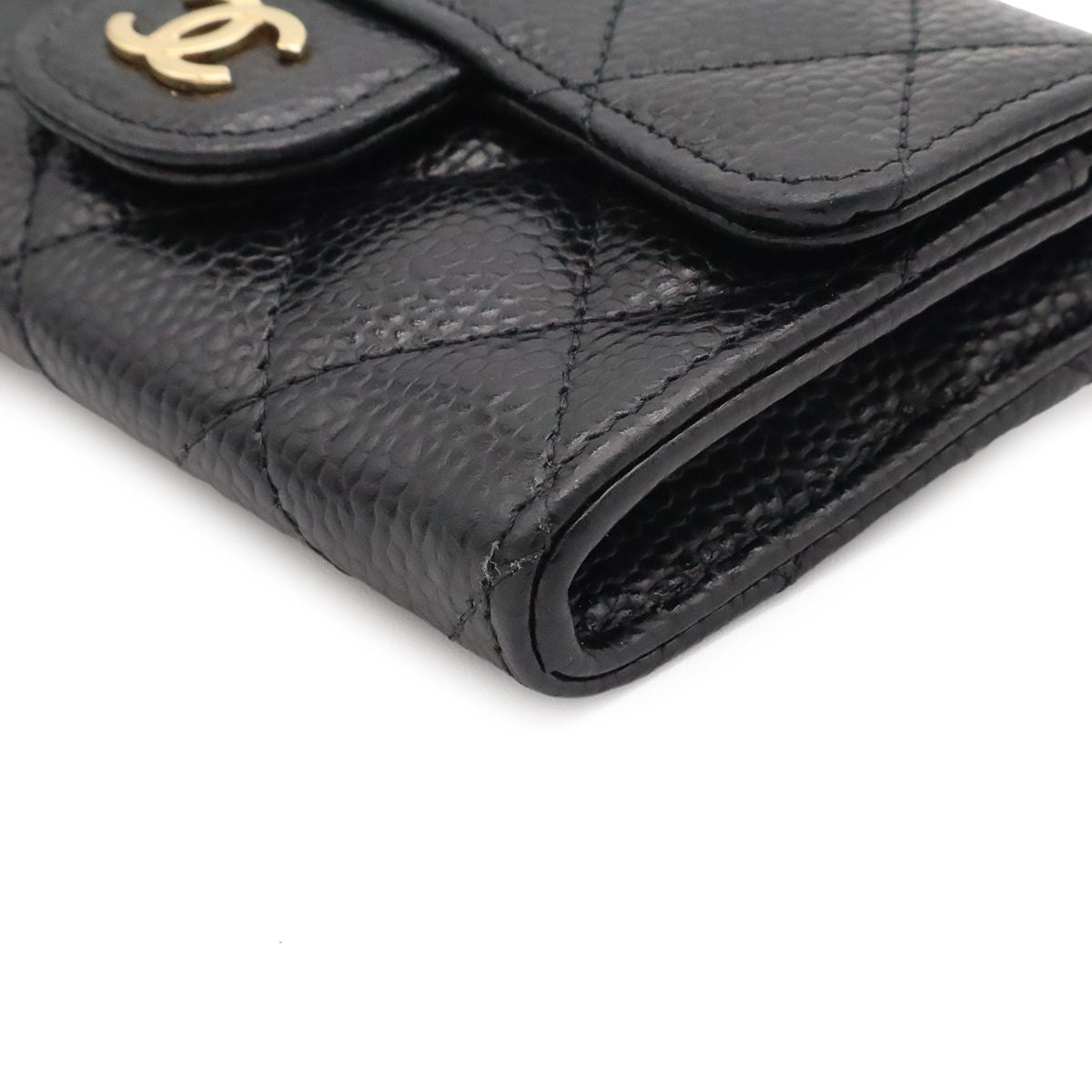 Chanel Quilted Classic Flap Card Case CC Logo Business Caviar Leather Black Gold — view 3