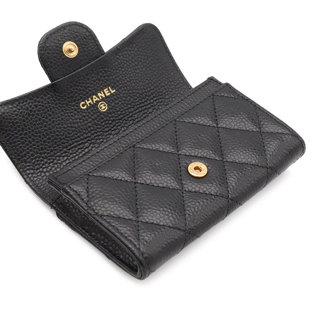 Chanel Quilted Classic Flap Card Case CC Logo Business Caviar Leather Black Gold — view 5