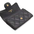 Chanel Quilted Classic Flap Card Case CC Logo Business Caviar Leather Black Gold — view 5